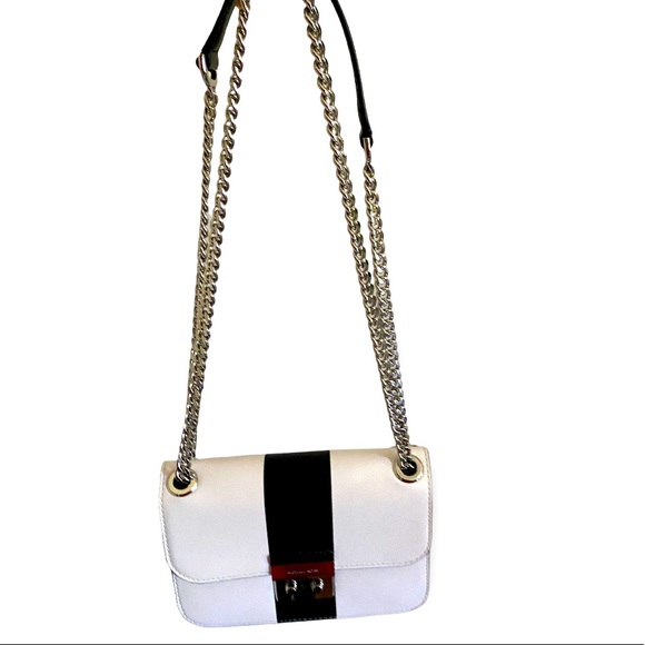PRICE DROP!❤️Brand New Michael Kors Center Stripe Black and White Leather Bag - Picture 3 of 13